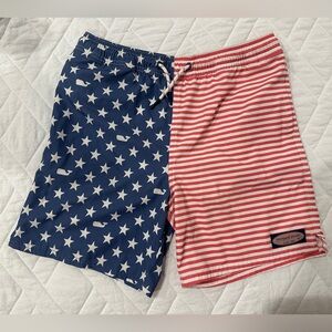 Vineyard Vines Red and Blue Star Stripe Swim Trunks